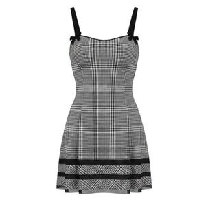 Kimchi Blue Houndstooth Plaid Bow Mini Dress Black White Large Sleeveless Mesh